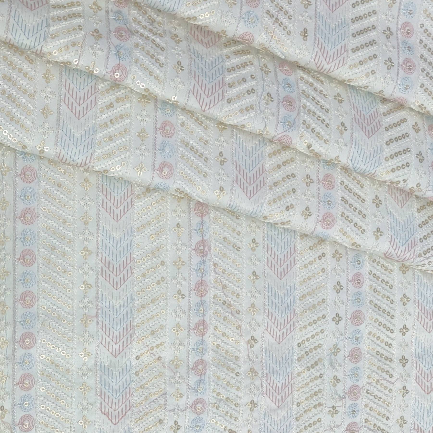 Kurta Fabric ManTire Designer Silk Embroidery Colour White